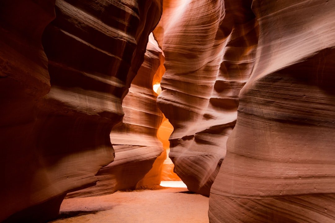 Antelope Canyon narrow sandstone slot with light beam