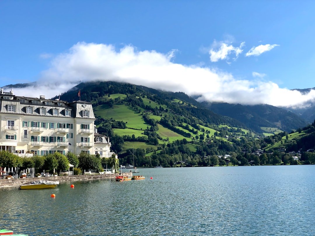 Zell am See lakeside town with mountain slopes