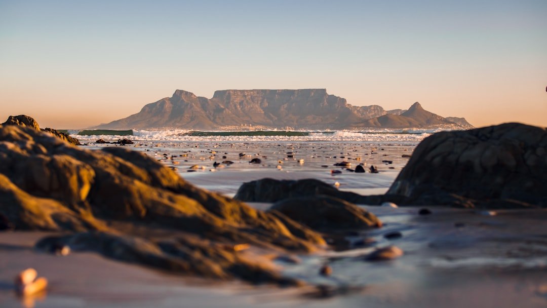 Table Mountain above Cape Town city and ocean