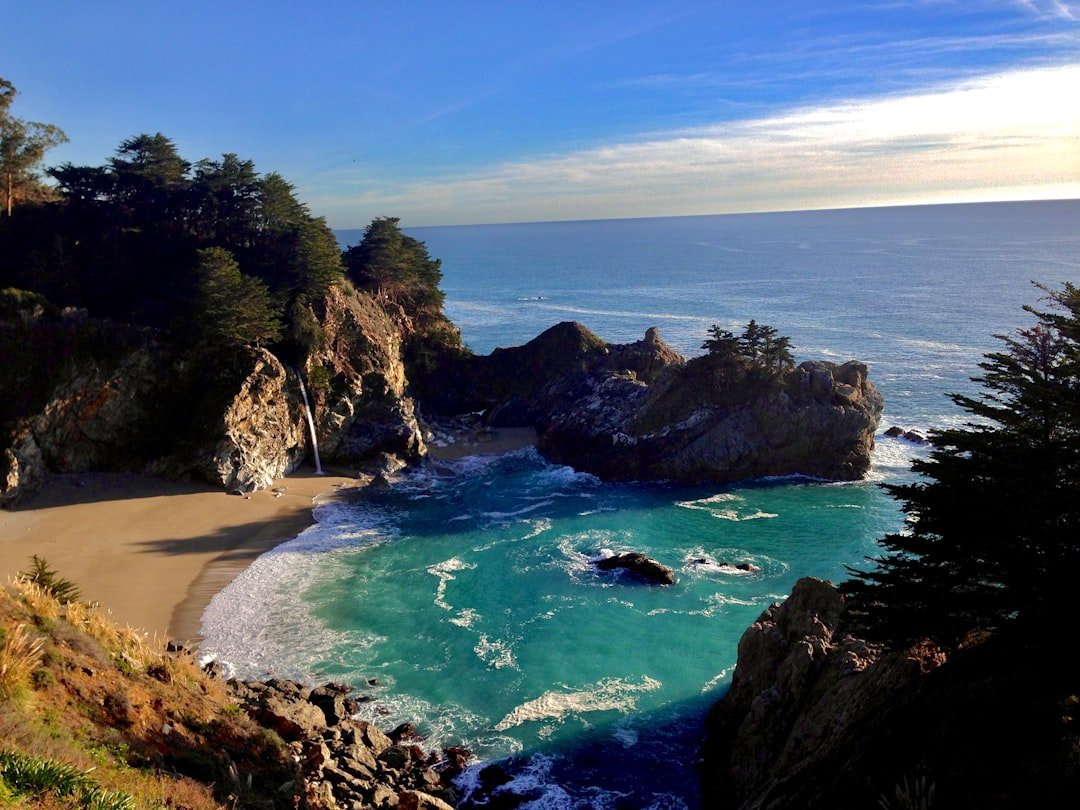 McWay Falls cascading onto a seaside cove