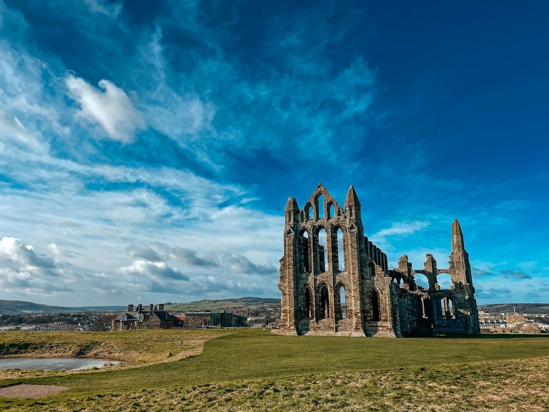 Whitby Abbey ruins on sea cliff