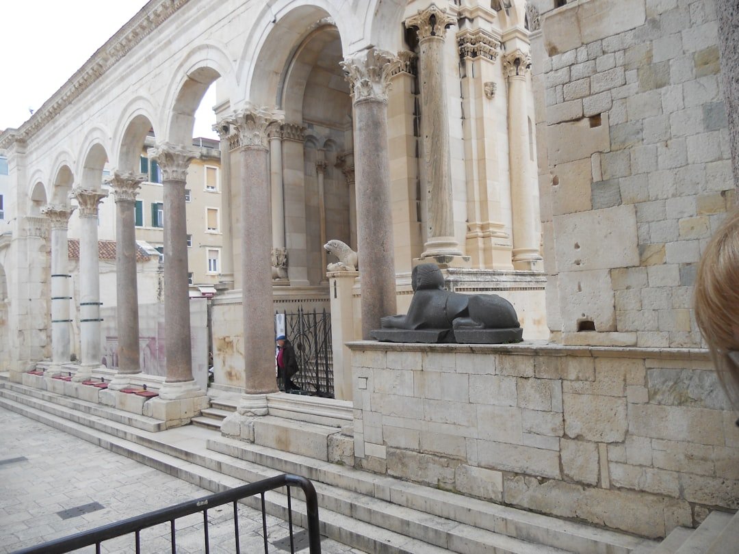 Diocletian palace Roman columns and bustling waterfront cafes