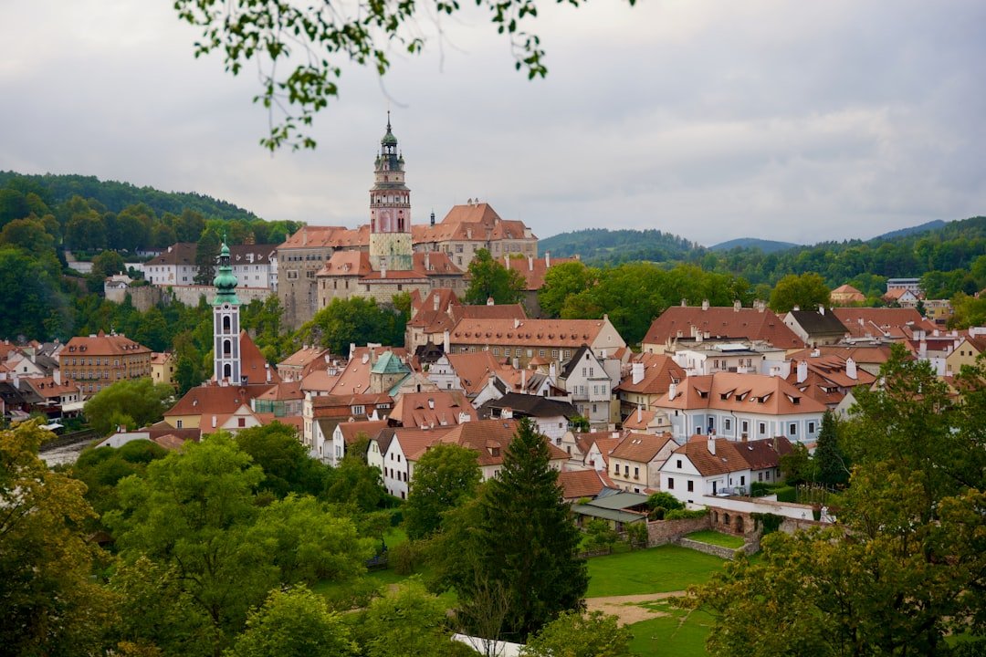 Cesky Krumlov castle above Vltava river bend